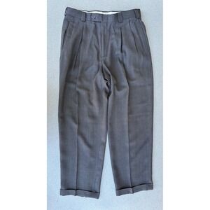 Slates Mens Dress Pants 34x30 Gray Pleated Cuffed Dacron Worsted Wool Trousers